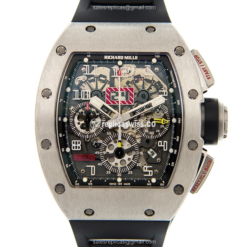 Richard Mille RM011 Titanium Automatic, Black Dial & Leather Strap, Sapphire Crystal Watch