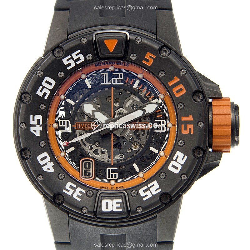 Richard Mille RM028 Skull Dial Automatic Titanium Watch, Black Rubber Strap