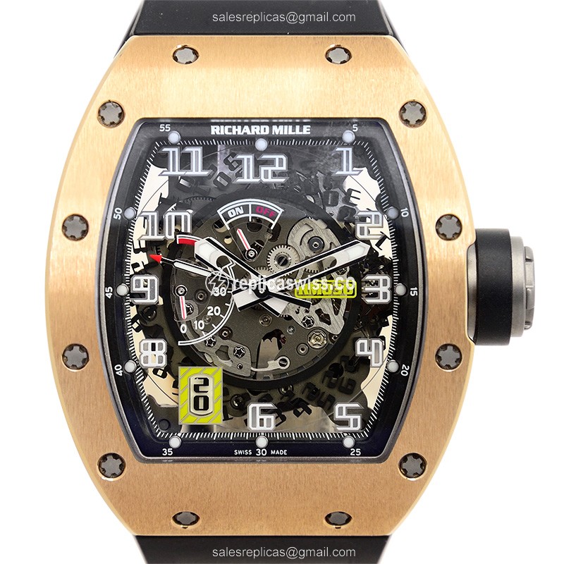 Richard Mille RM030 Skull Dial Automatic Gold Case & Black Rubber Strap Replica Watch