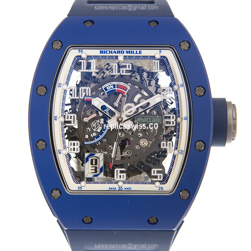 Richard Mille RM030 Skull Dial Automatic Replica Watch | Blue Rubber Strap | Sapphire Crystal
