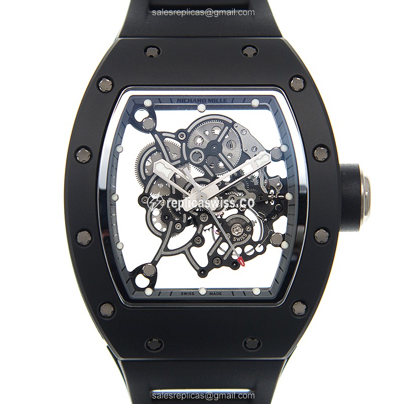 Richard Mille RM055-BUBBA Titanium Case, Automatic Movement, Skull Dial, Black Rubber Strap Watch