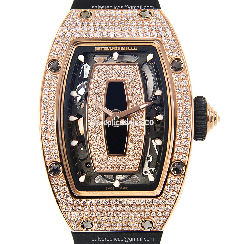 Richard Mille RM07-01RG Clone, Automatic Self-Winding, Black Dial & Rubber Strap Watch
