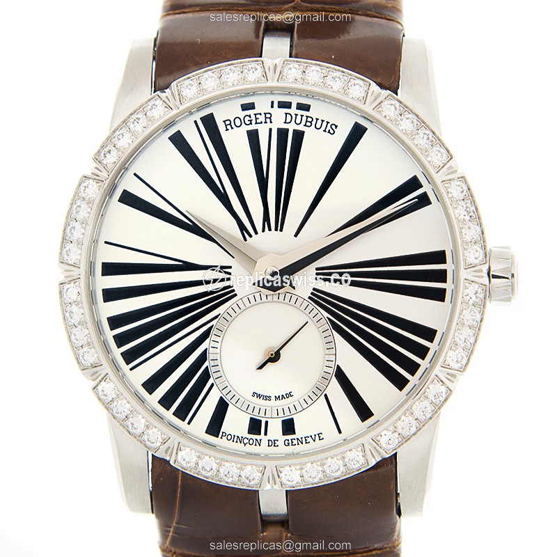 Roger Dubuis DBEX0463 Excalibur Replica, Automatic Movement, White Dial, Brown Alligator Strap Watch