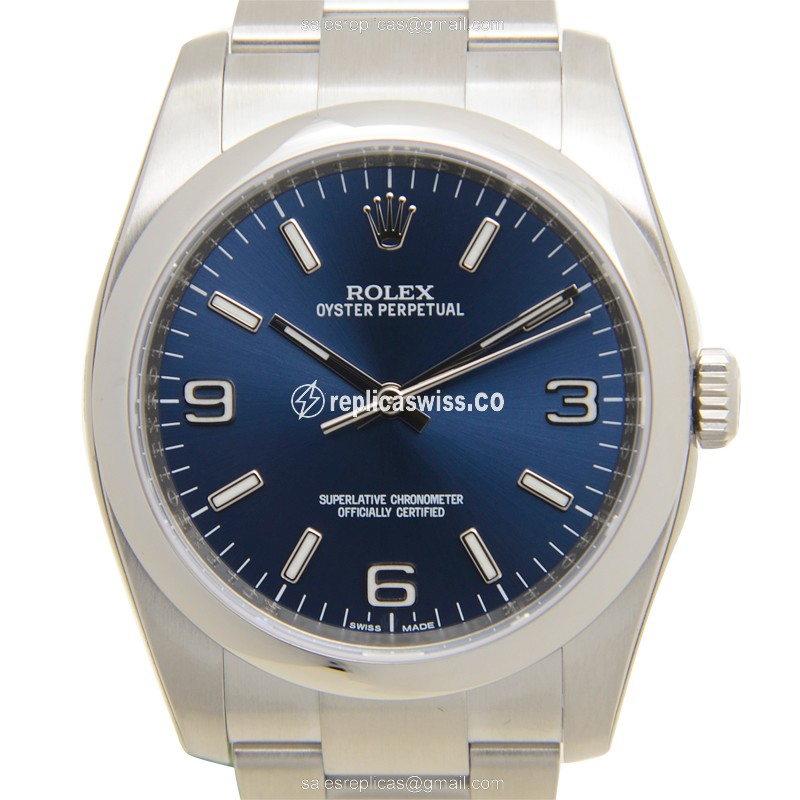 Rolex 116000BLWTBAR Oyster Perpetual Blue Dial Automatic Steel Case Sapphire Crystal Watch