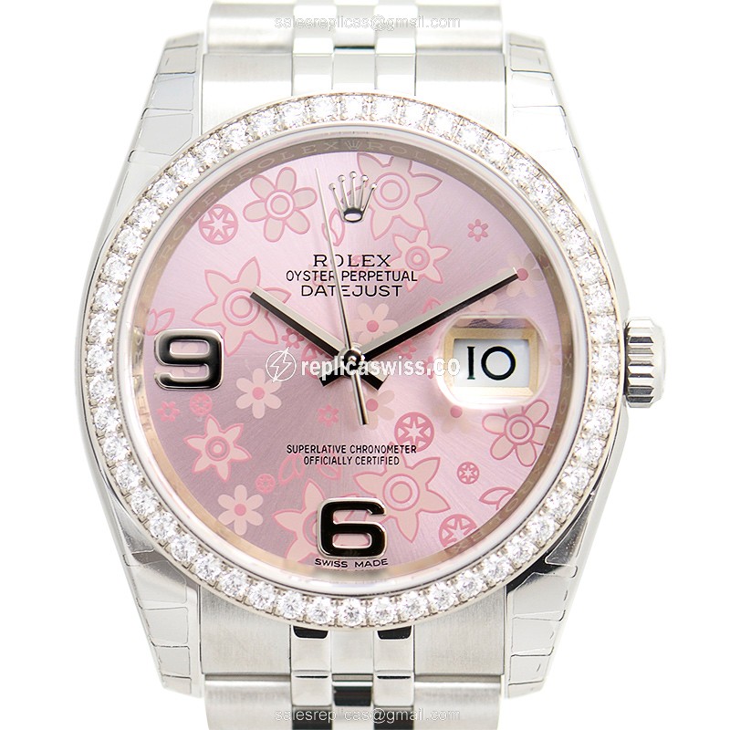 Rolex Datejust 116244PKFLO_J Automatic, Pink Dial, Stainless Steel Case & Diamond Accents Watch