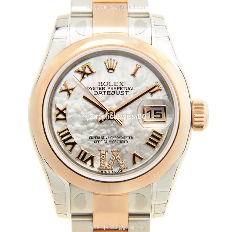 Rolex Datejust Lady Replica in 18kt Steel & Rose Gold, Automatic Movement Silver Dial Watch