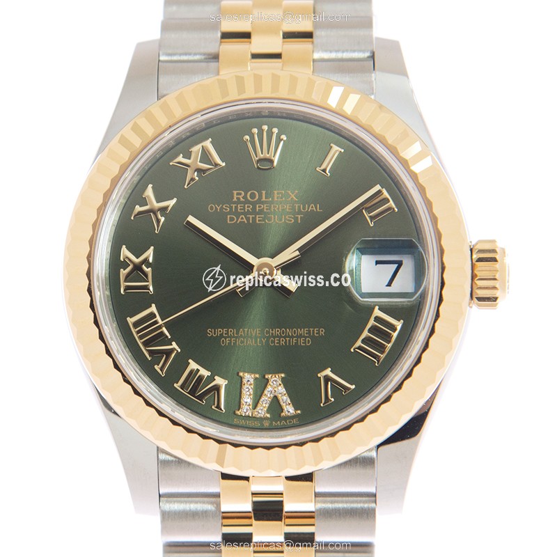 Rolex Datejust Replica in 18kt Green Dial Gold Steel Case with Automatic Movement Watch