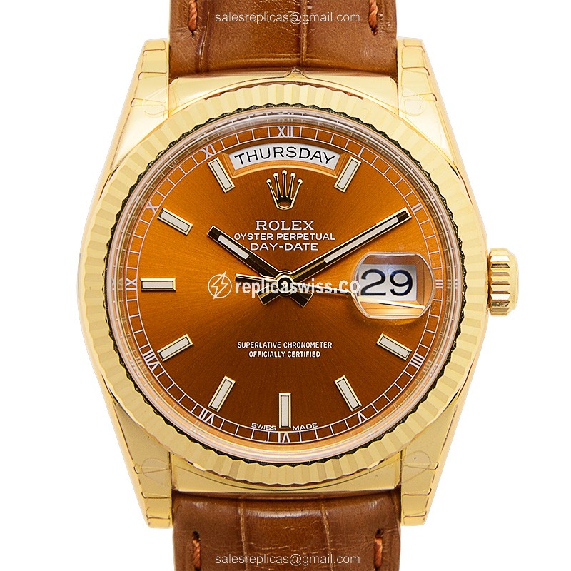 Rolex DAY-DATE 118138BR Replica in 18kt Gold with Automatic Movement & Brown Dial Watch