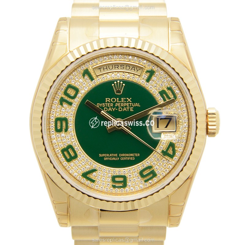 Rolex DAY-DATE 118238DPA Replica, Automatic Movement, Green Dial on 18kt Gold Band Watch