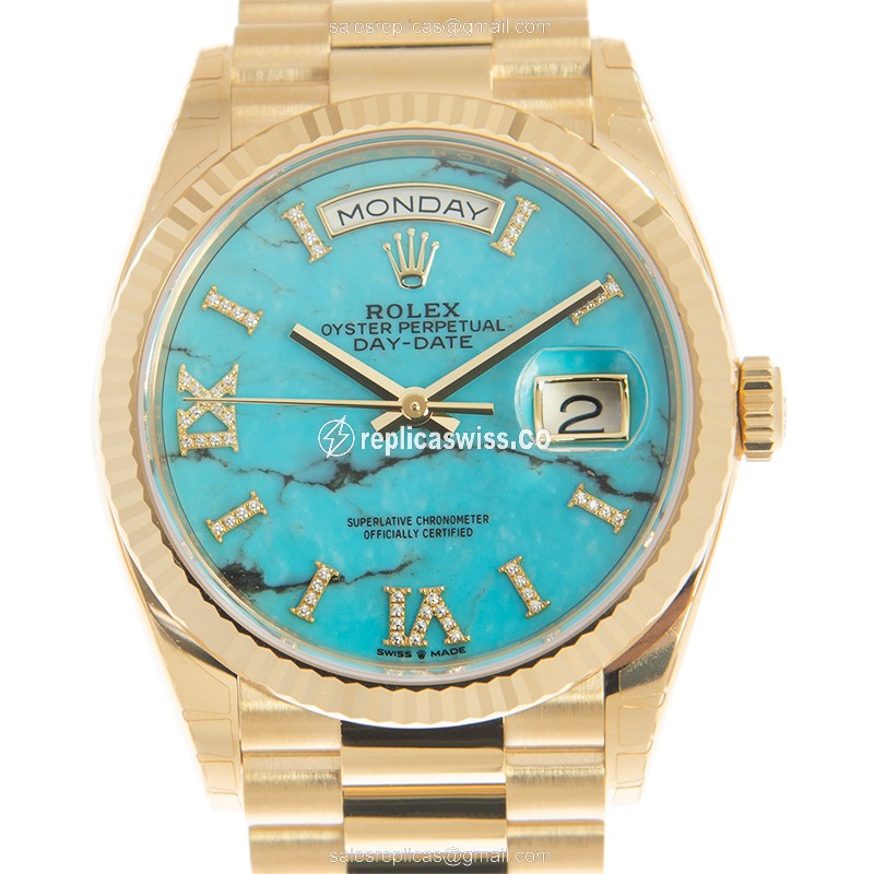 Rolex Day-Date 128238-0071 Replica in 18kt Green Dial & Gold Case Watch