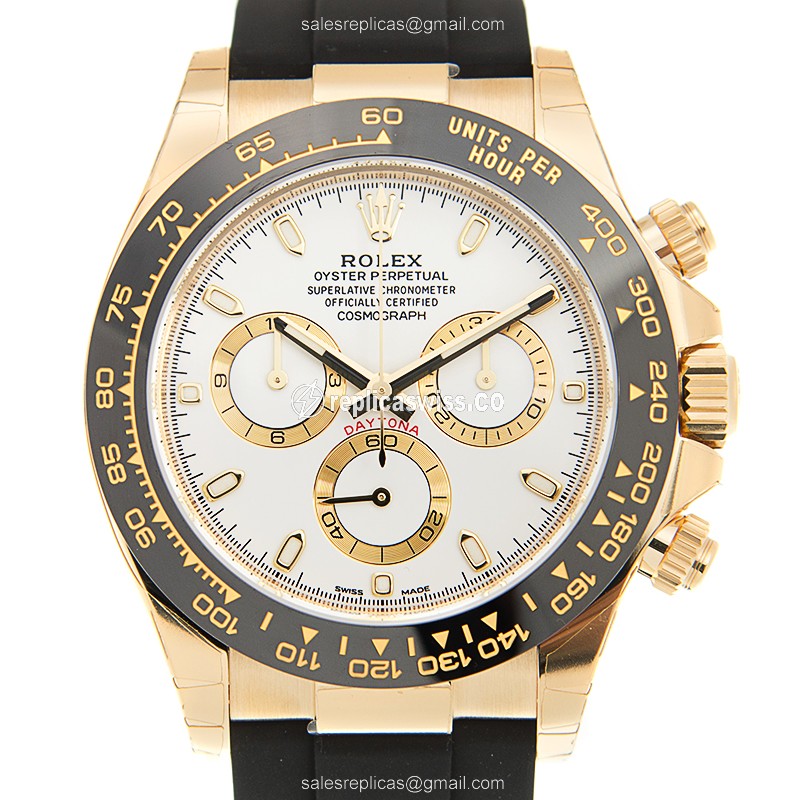 Rolex Daytona 116518LN-0041/33 Replica | Automatic Movement | White Dial, Black Rubber Strap Watch