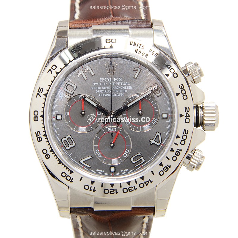 Rolex Daytona 116519G Replica in 18kt Gold Case & Gray Dial | Automatic Movement & Brown Leather