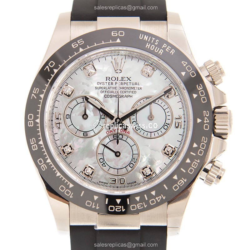 Rolex Daytona 116519LN-0026/23 Replica, Automatic Movement, White Gold Case, Rubber Strap Watch