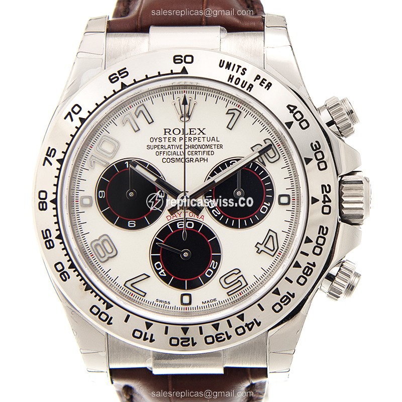 Rolex Daytona 116519WT Replica | Automatic Movement, White Gold Case, Brown Alligator Strap Watch