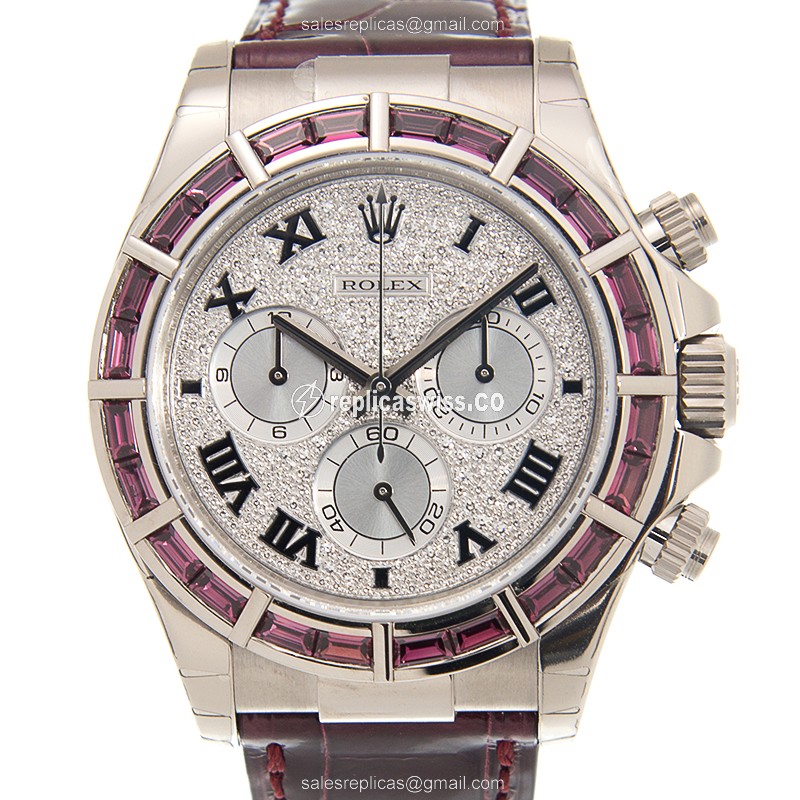 Rolex Daytona 116589SALV Automatic Replica | 18kt Gold Case | Silver Dial, Red Alligator Strap Watch