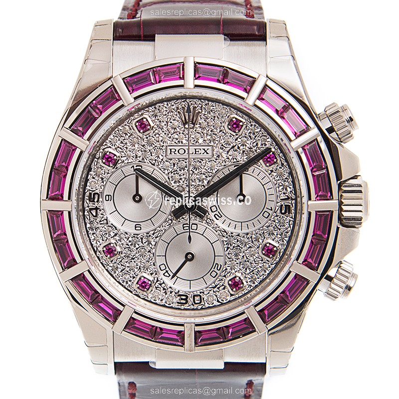 Rolex Daytona 116589SALV Replica in 18kt White Gold, Automatic Movement, Silver Dial & Red