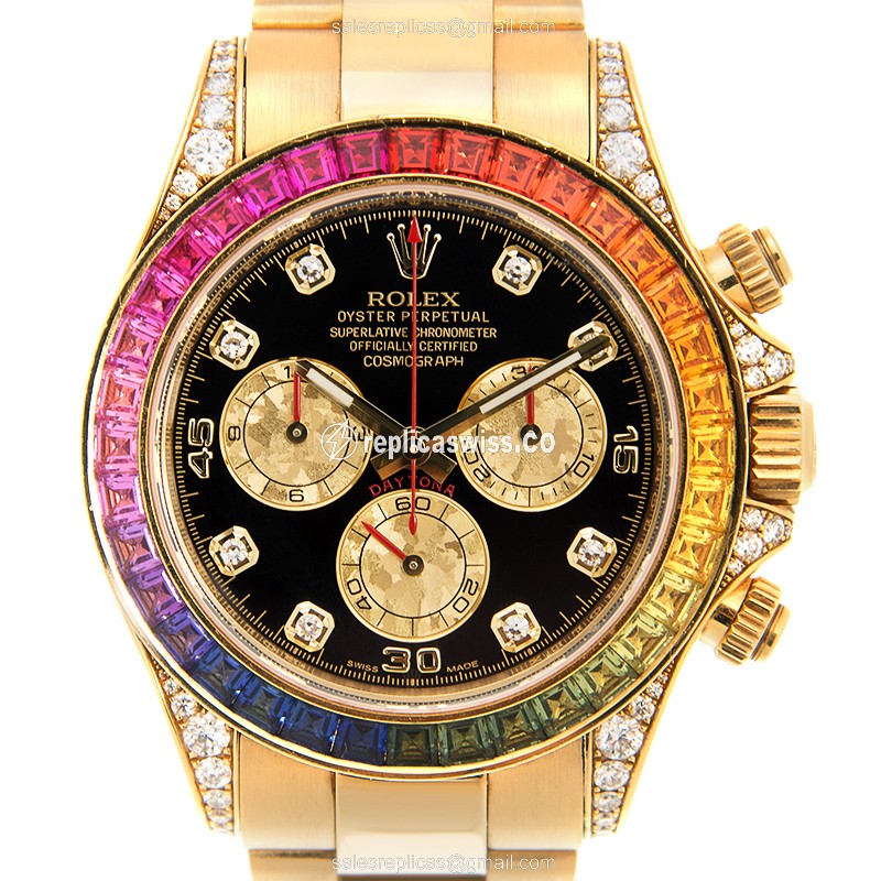 Rolex Daytona 116598RBOW-0001 Replica | Automatic Movement, Black Dial, 18kt Gold & Steel Case Watch