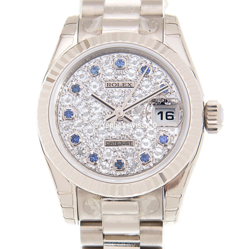 Rolex Lady Datejust 179179 Replica in 18kt Gold, Automatic Movement with Silver Dial Chain