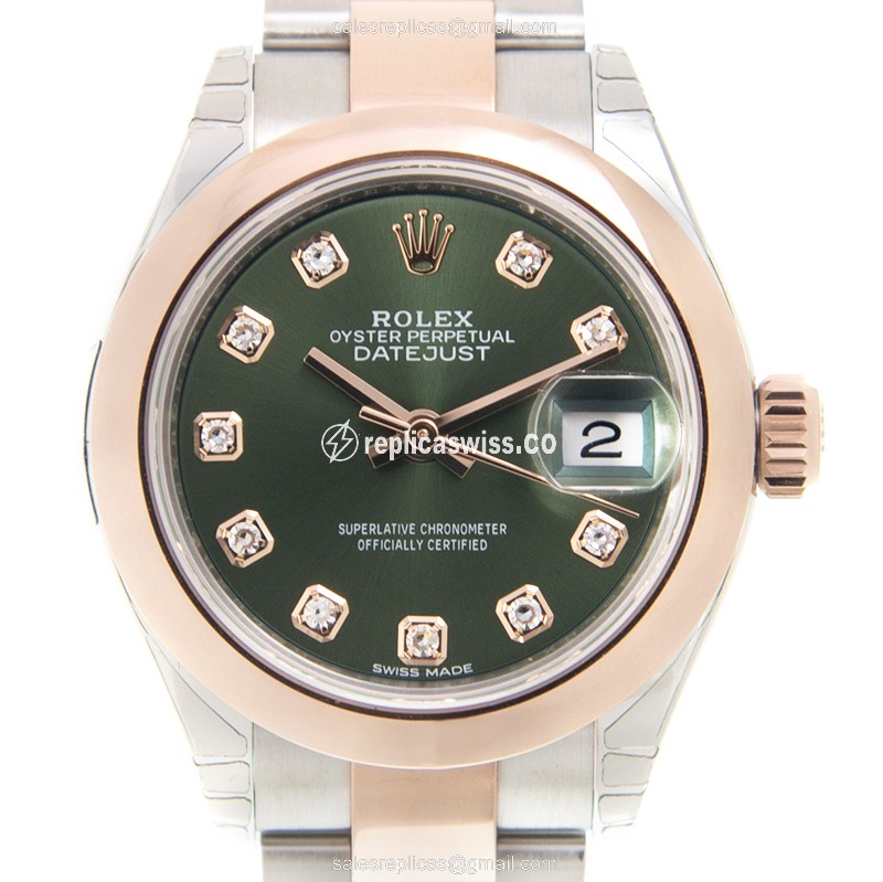 Rolex Lady Datejust Replica in 18kt Green Dial Steel, Automatic Movement, Luxe Gold-Plated