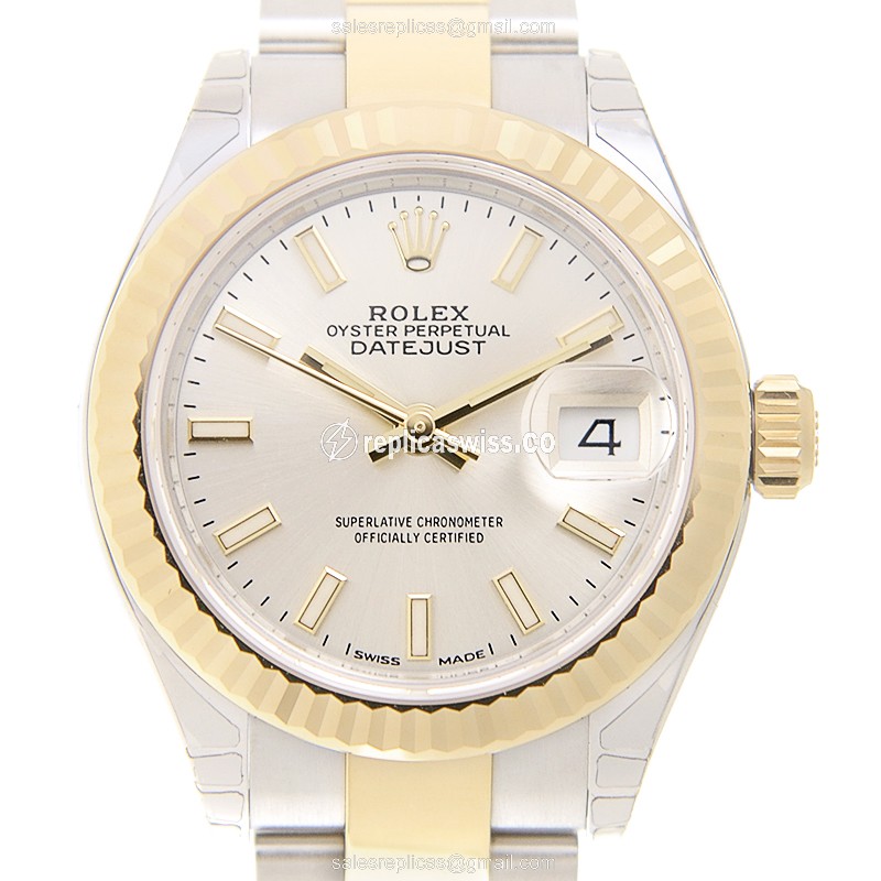 Rolex Lady Datejust Replica in 18kt Steel & Gold, Automatic Movement, Silver Dial Watch