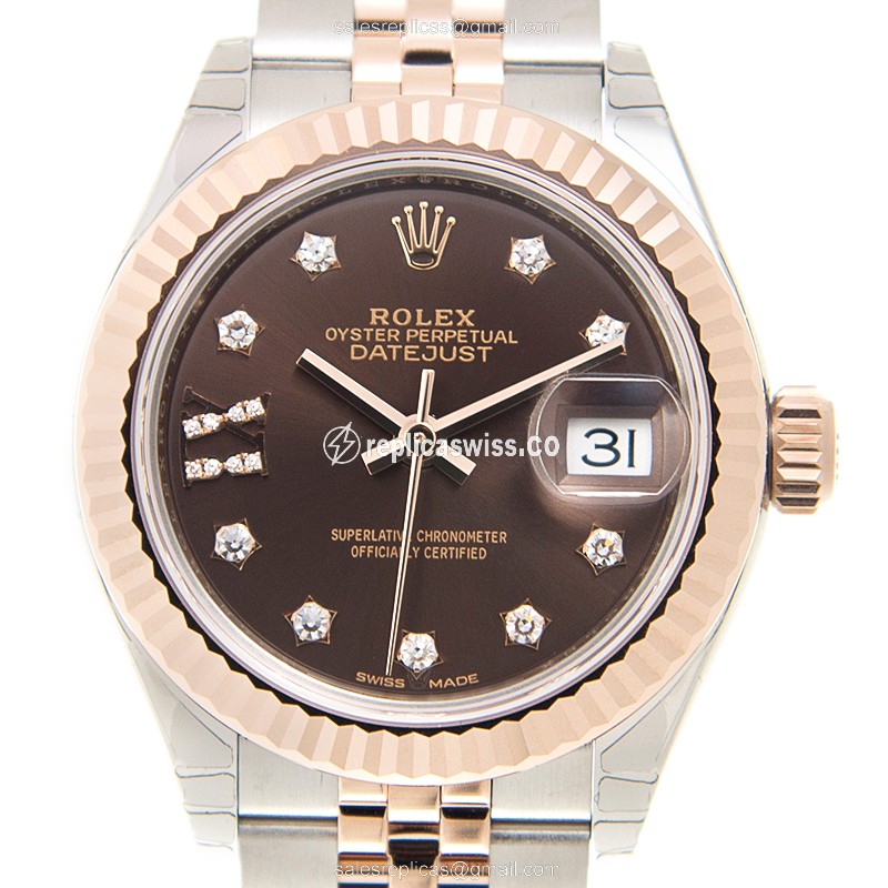 Rolex Lady Datejust Replica in 18kt Steel & Rose Gold, Automatic Movement, Brown Dial Watch