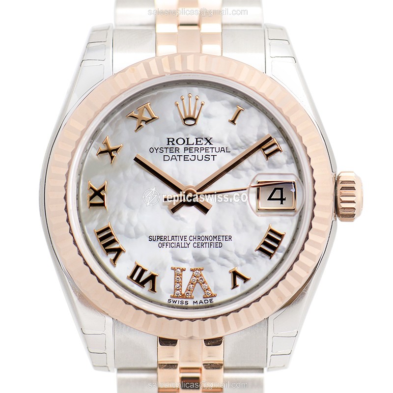 Rolex Lady Datejust Replica in 18kt Steel & Rose Gold, Automatic Movement & Silver Dial Watch