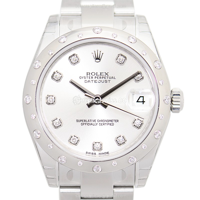 Rolex Lady Datejust Replica in 18kt Steel & Silver, Automatic Movement & Crystal Dial Watch