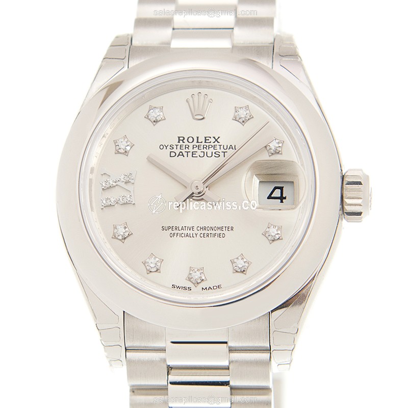 Rolex Lady Datejust Replica in Platinum Case & Silver Dial | Automatic Movement Watch