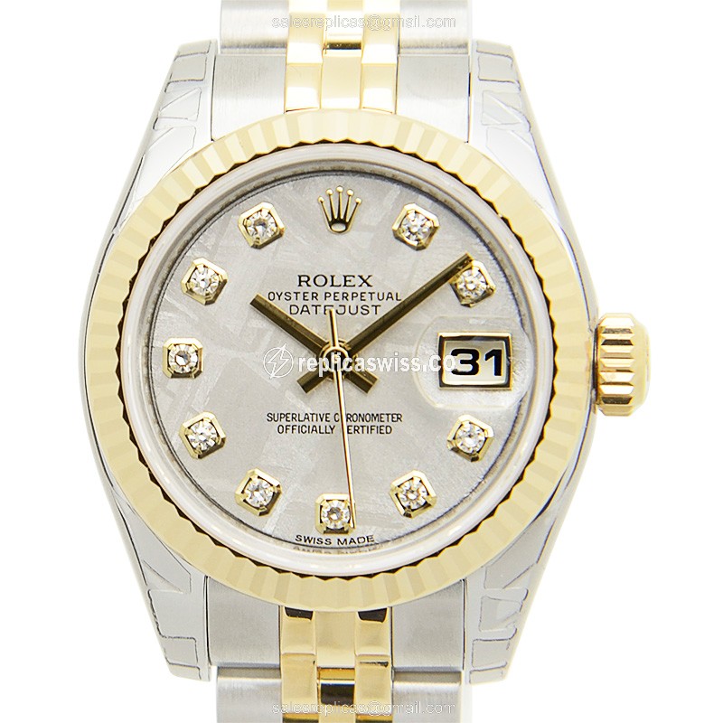 Rolex Lady Datejust Replica in Silver, Automatic Movement & Crystal Case Watch