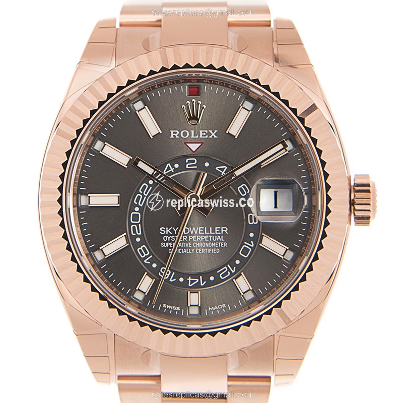 Rolex Sky-Dweller 326935-0007 Replica: Automatic Movement, 18kt Gold Case & Gray Dial Watch