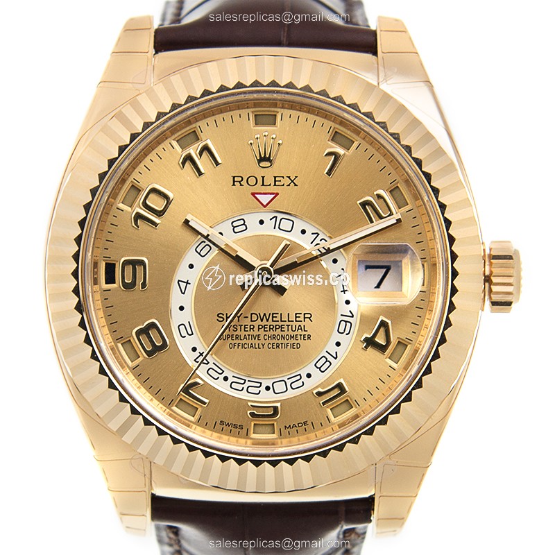 Rolex Sky-Dweller Replica | Automatic | 18kt Gold Case & Black Alligator Strap Watch