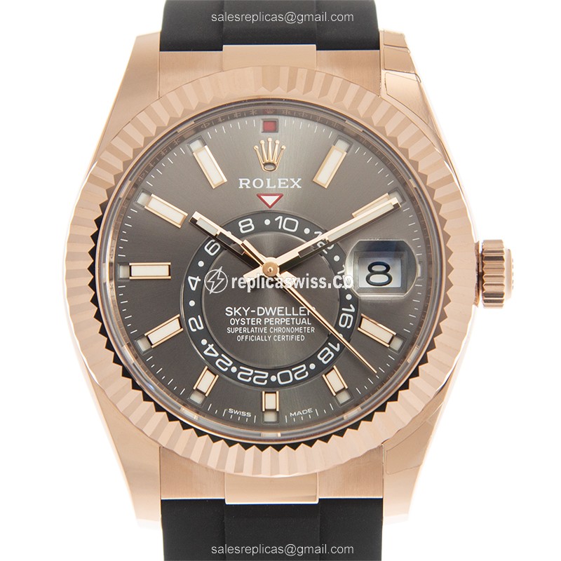 Rolex Sky-Dweller Replica in 18kt Gold, Automatic Movement & Gray Dial Watch