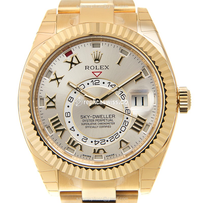 Rolex Sky-Dweller Replica in 18kt Gold Case | Automatic Movement | Silver Dial Watch