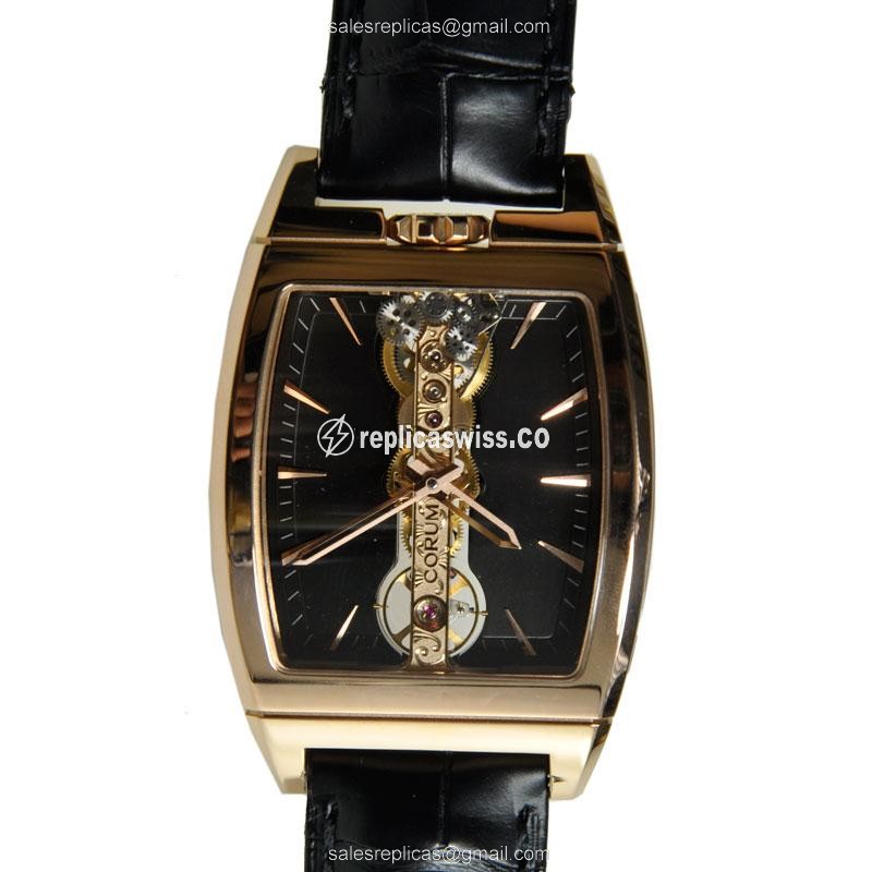 Sleek Corum Bridge Replica in 18kt Gold, Manual Wind Movement & Dark Grey Dial Watch