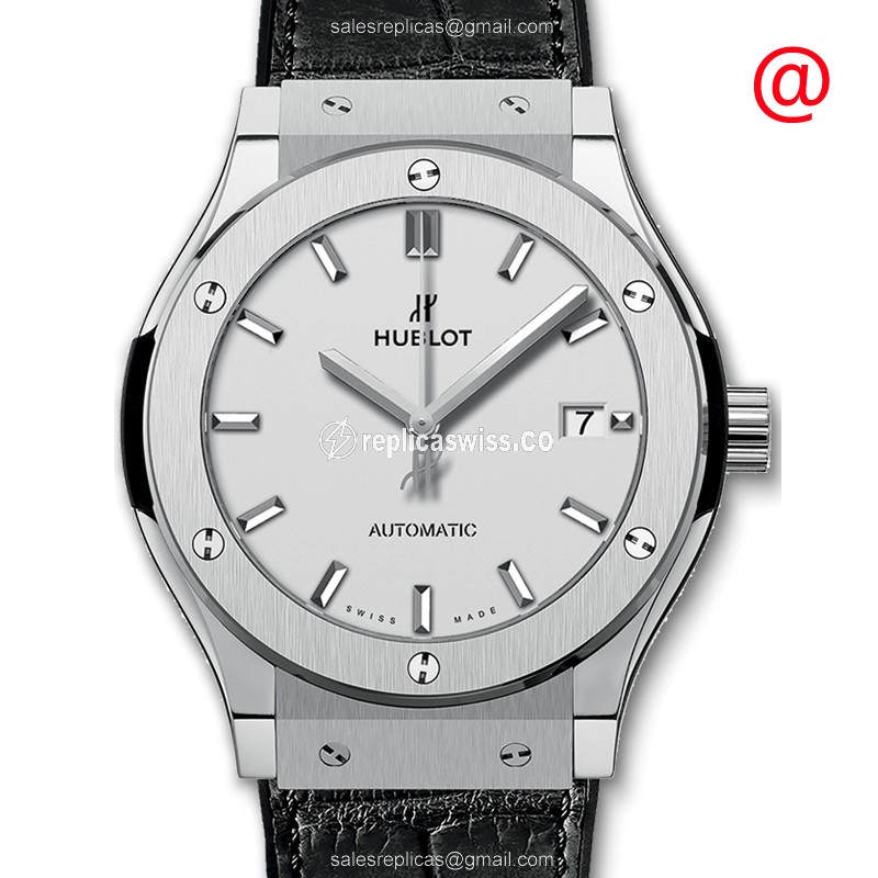 Sleek Hublot Classic Fusion Replica | Silver Dial, Titanium Case & Automatic Movement Watch