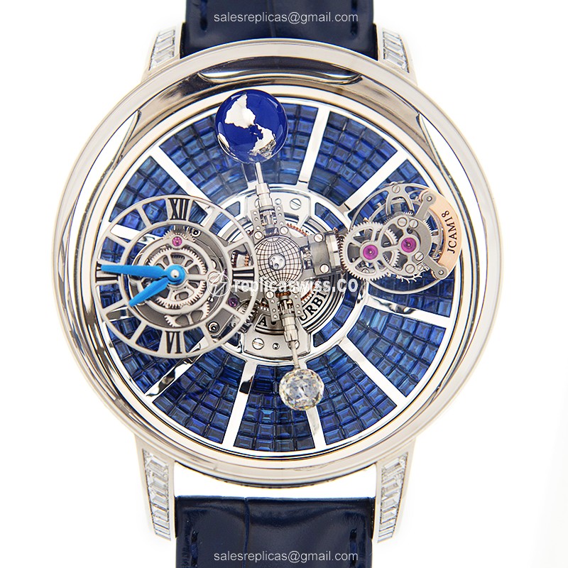 Sleek Jacob & Co. AT800.30.BD.BB.A Astronomia Manual Wind 18kt Gold with Blue Dial Alligator