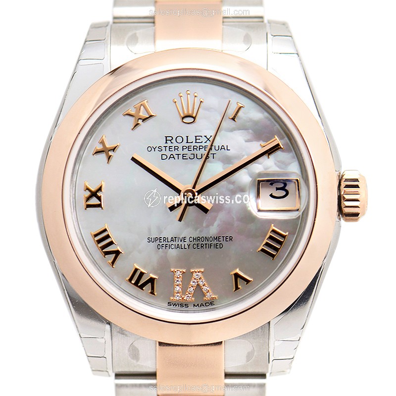 Sleek Rolex Datejust Lady Replica in 18kt Gold & Silver, Automatic Movement, Crystal Case Watch