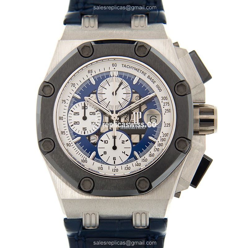 Sophisticated Audemars Piguet ROYAL OAK OFFSHORE Automatic, Blue Dial on Platinum Case Watch