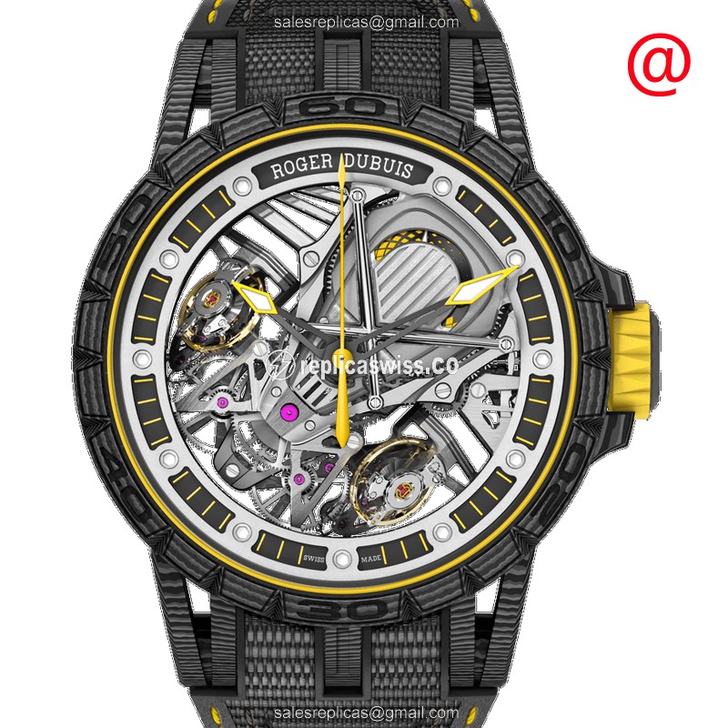 Sophisticated Carbon Fiber Roger Dubuis Excalibur Spider Manual Wind, Black Dial, Rubber Strap Watch