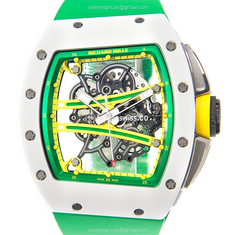 Sophisticated Ceramic Richard Mille RM61-01 Skull Dial Automatic Replica, Green Rubber Strap Watch