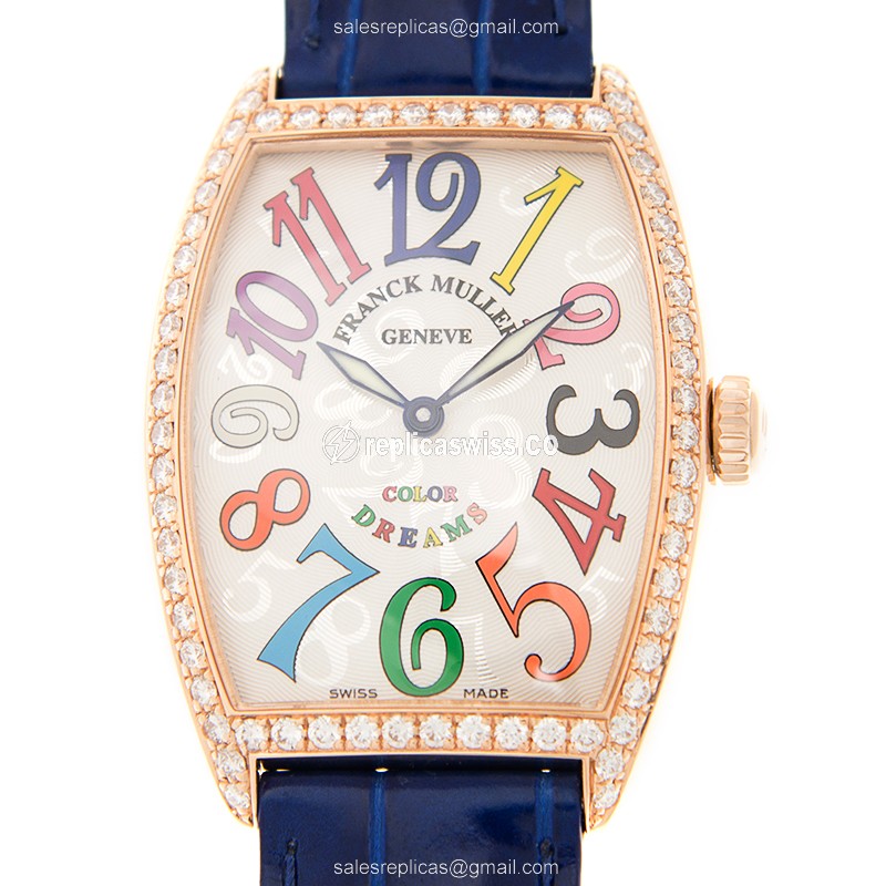Sophisticated Franck Muller 2852 B QZ Curvex Replica in White Dial 18kt Rose Gold Case Watch