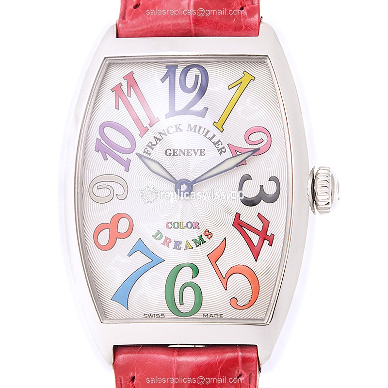 Sophisticated Franck Muller 2852 B QZ Replica Watch | White Dial, Alligator Red Strap