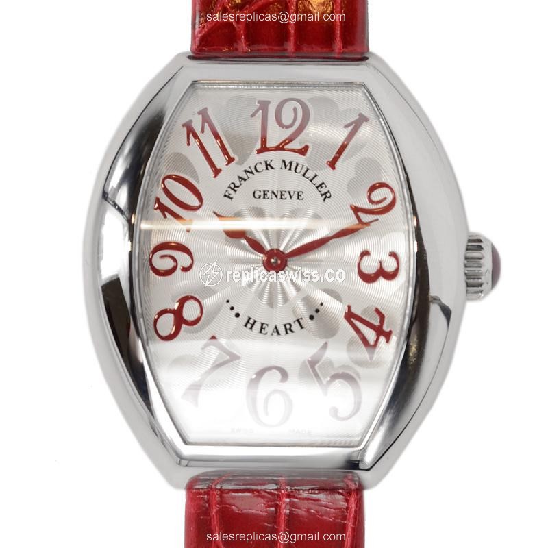 Sophisticated Franck Muller 5002 M QZ Quartz Heart Watch in Stainless Steel, Silver Dial, Red