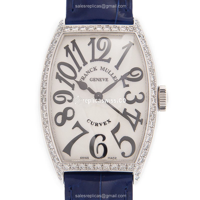 Sophisticated Franck Muller 5851 SC Cintree Curvex in Silver Dial & Alligator Blue Strap, Automatic