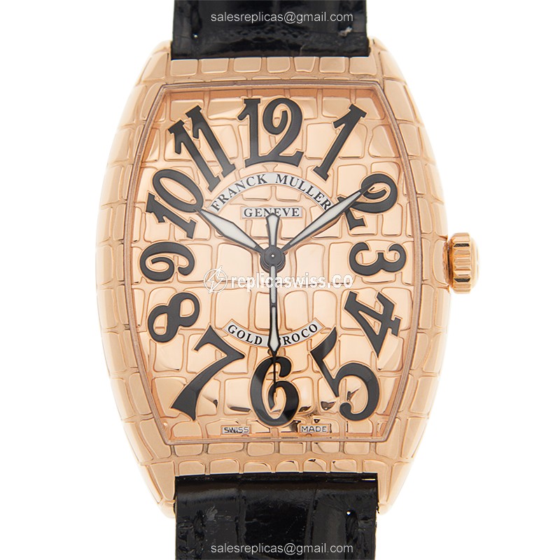 Sophisticated Franck Muller 6850 B SC Curvex Replica with 18kt Rose Gold Case & Black Alligator