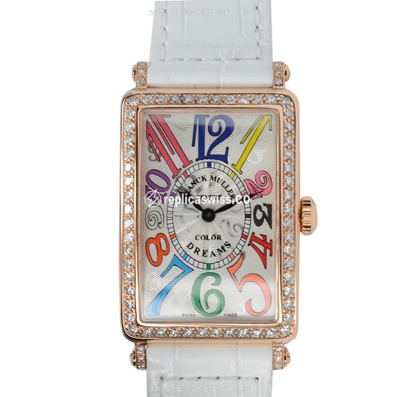 Sophisticated Franck Muller 952QZ Long Island Quartz Replica in 18kt Rose Gold & Diamonds with
