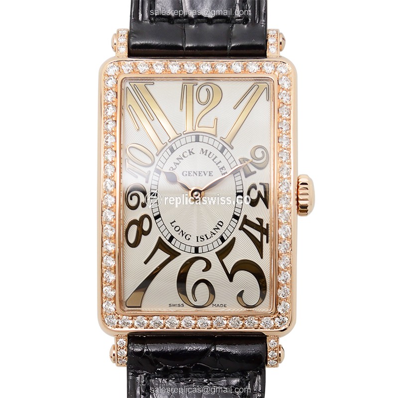 Sophisticated Franck Muller 952QZ Long Island Replica in White Dial & 18K Rose Gold with Sapphire
