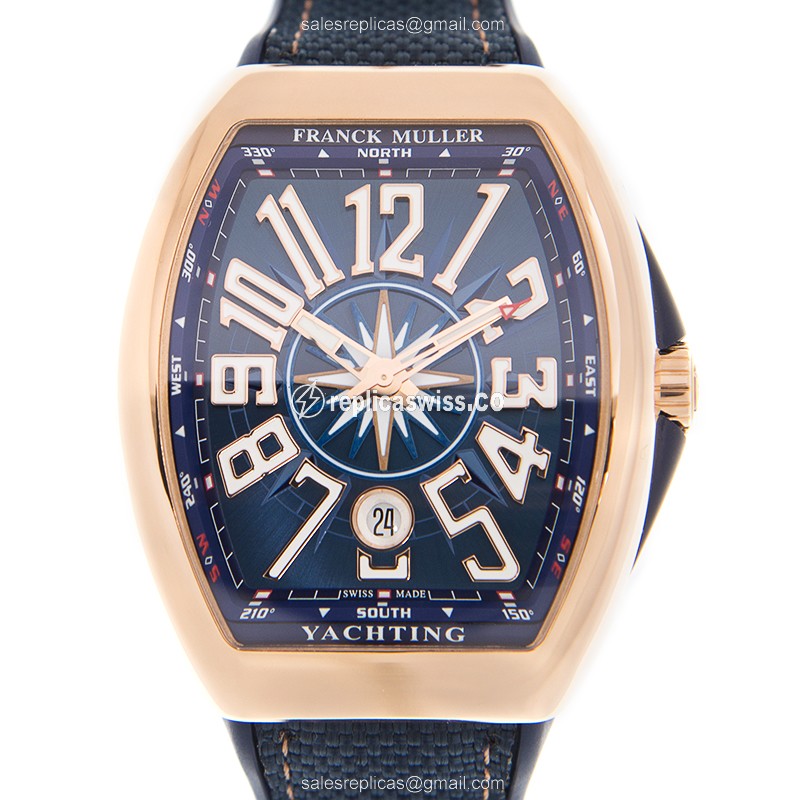 Sophisticated Franck Muller V41 SC Yacht replica, Auto Movement, 18kt Rose Gold Case, Blue Dial