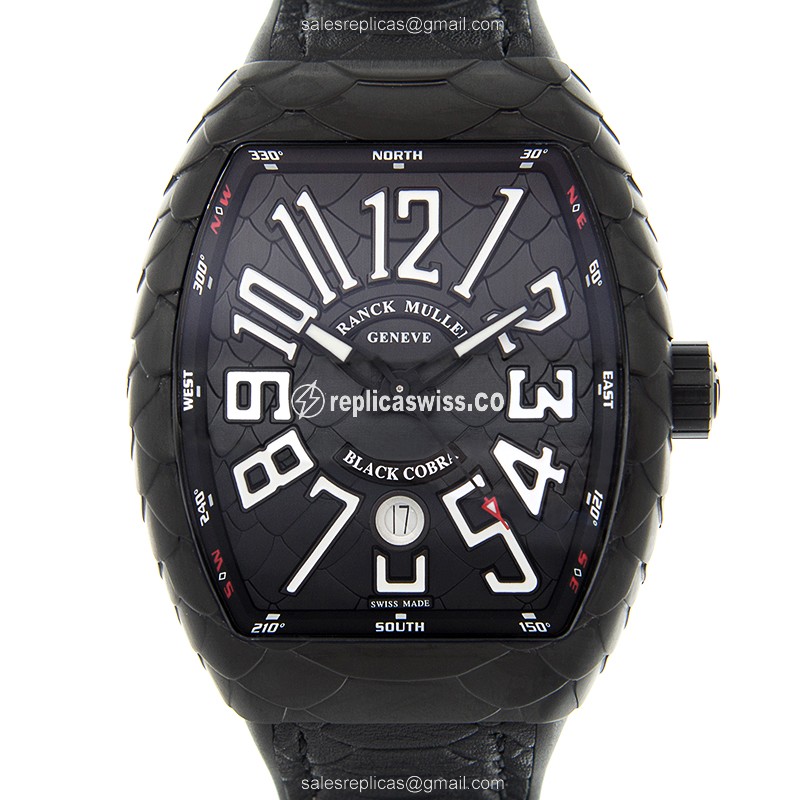 Sophisticated Franck Muller V45 Cobra Titan Watch, Black Alligator Strap, Sapphire Crystal