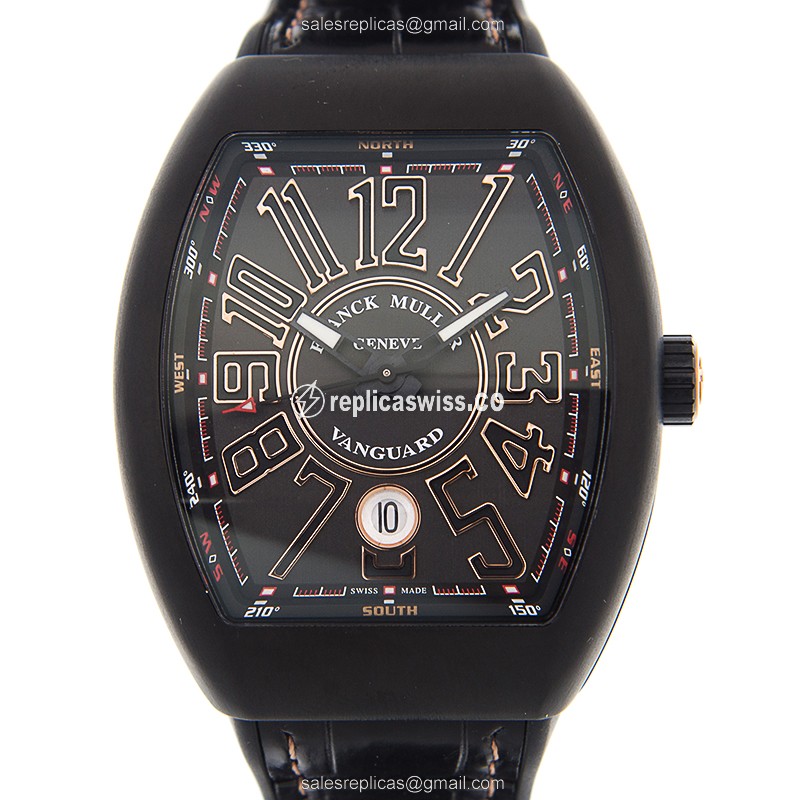 Sophisticated Franck Muller Vanguard SC DT in Stainless Steel | Black Leather Strap, Sapphire